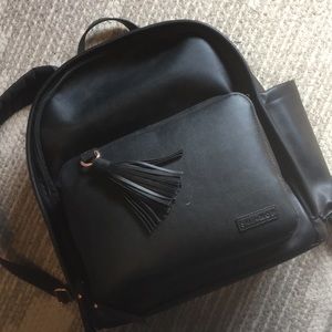 Black vegan leather diaper backpack